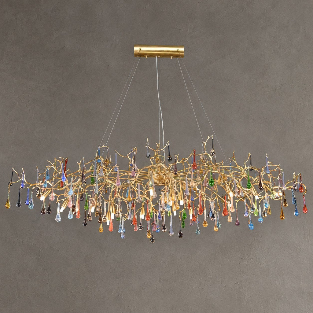 Colorful Raindrop Brass Branch Chandelier