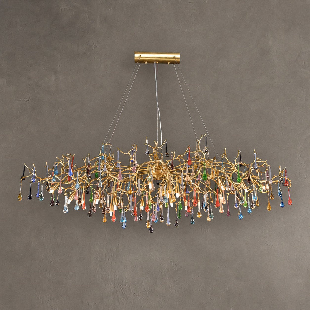 Colorful Raindrop Brass Branch Chandelier