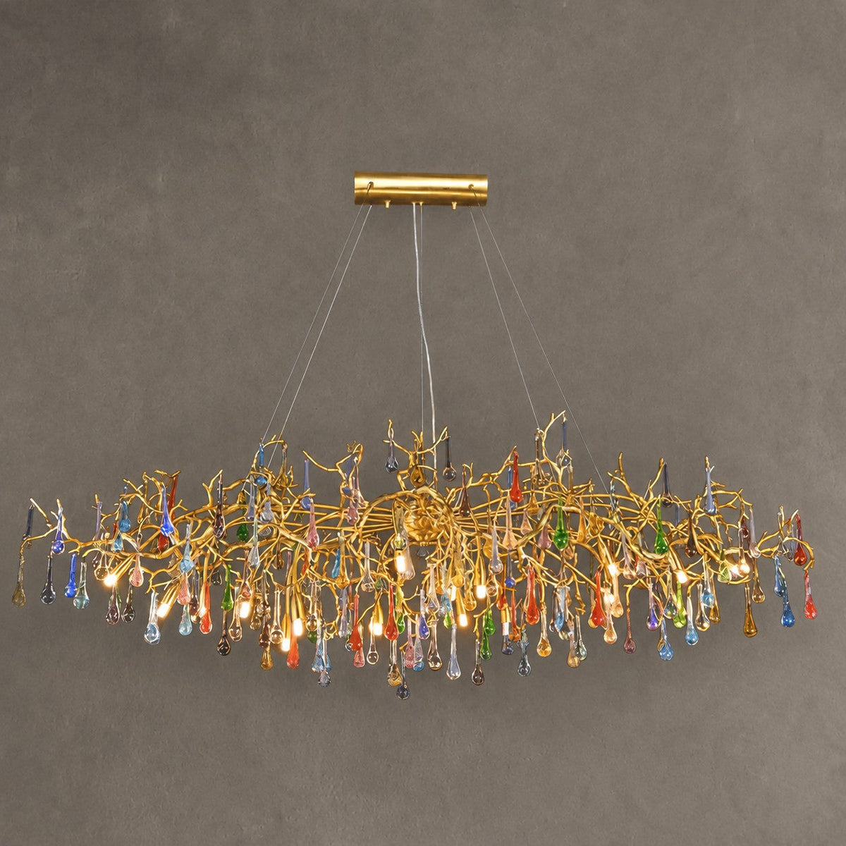 Colorful Raindrop Brass Branch Chandelier