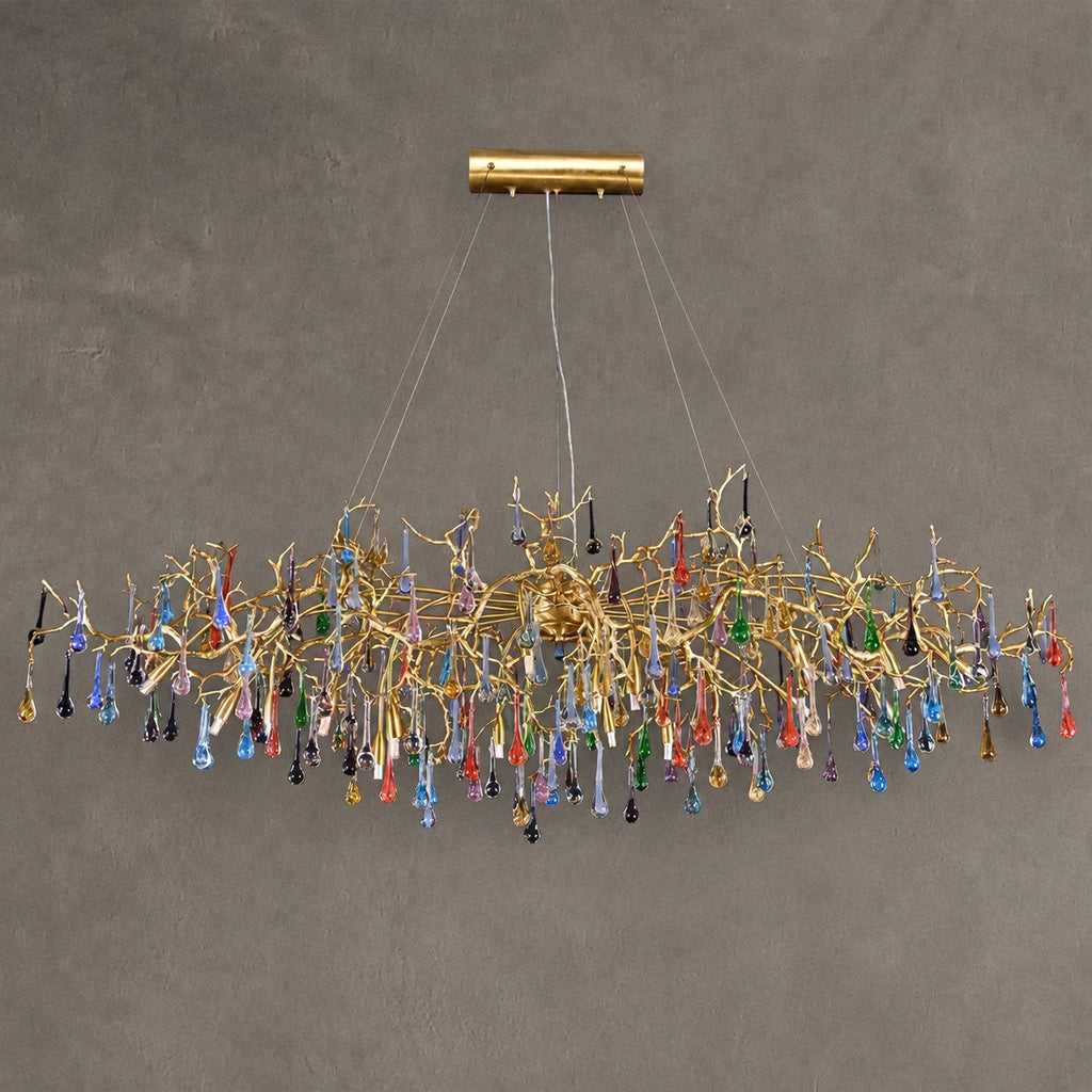 Colorful Raindrop Brass Branch Chandelier