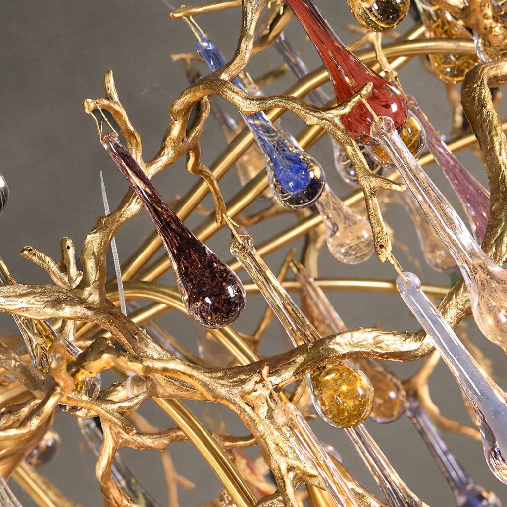 Colorful Raindrop Brass Branch Chandelier