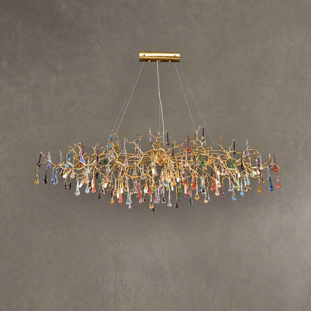 Colorful Raindrop Brass Branch Chandelier