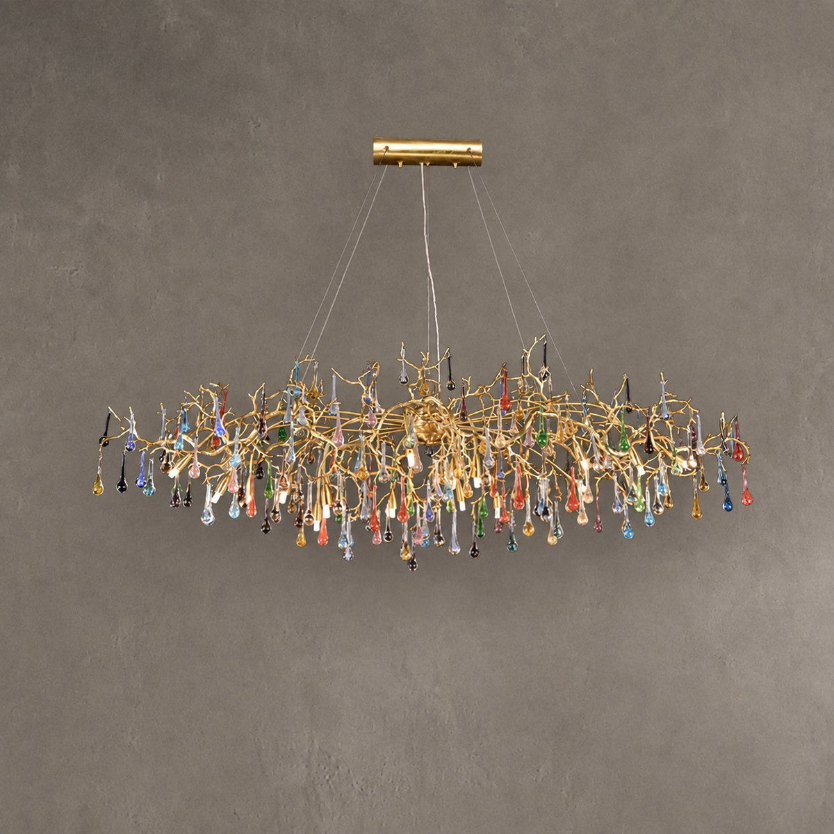 Colorful Raindrop Brass Branch Chandelier