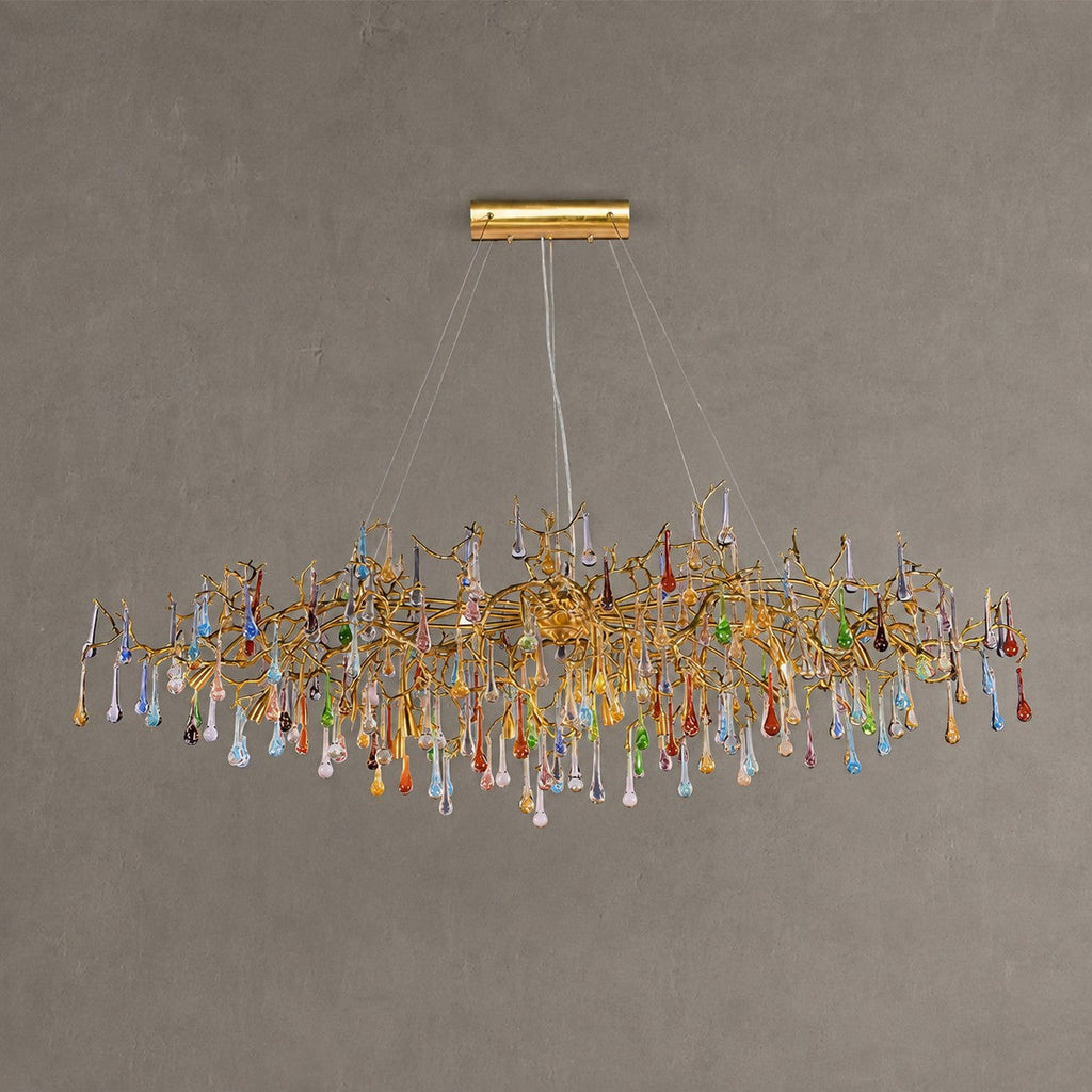 Colorful Raindrop Brass Branch Chandelier