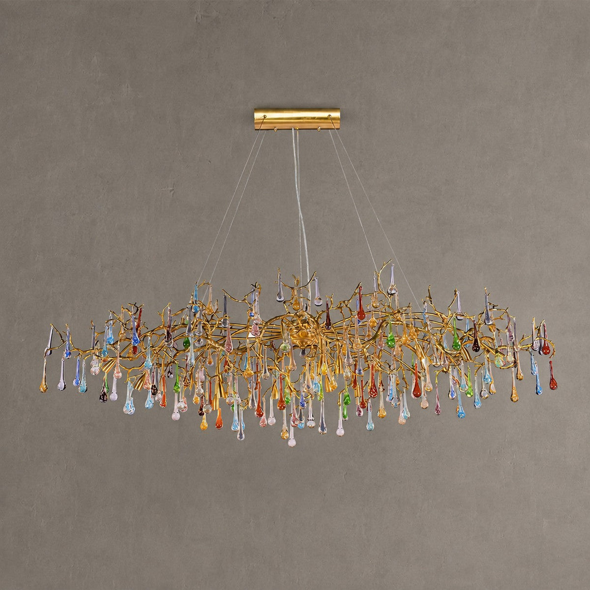 Colorful Raindrop Brass Branch Chandelier