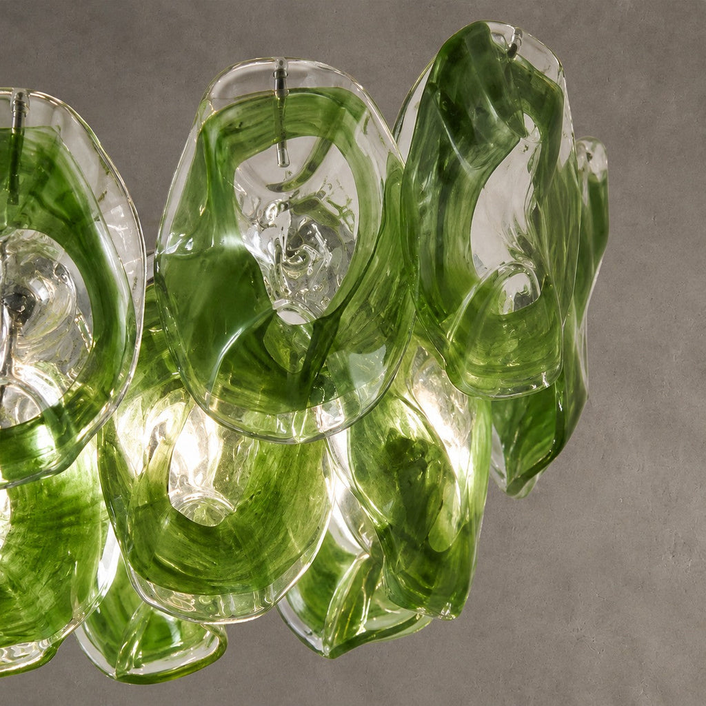 Chandelier Sculptural Green Glass Linear Style