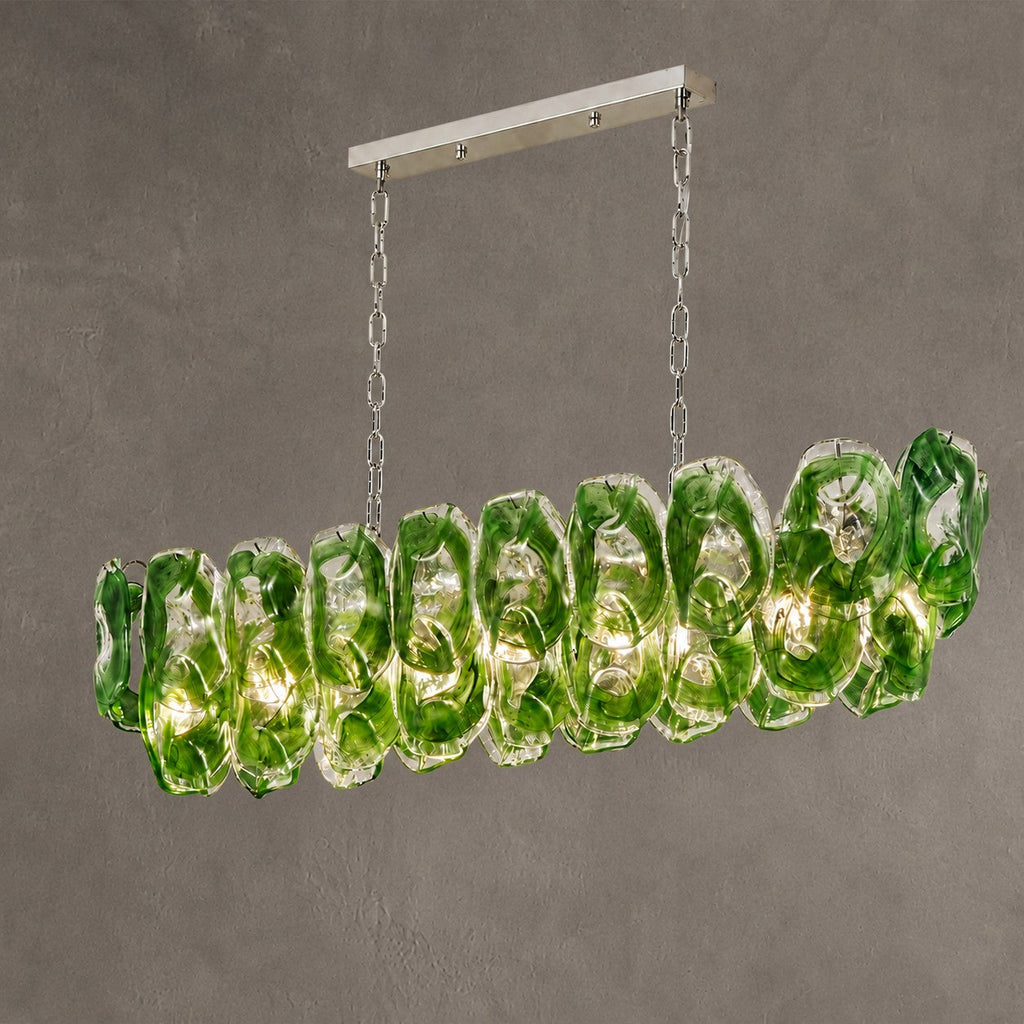 Chandelier Sculptural Green Glass Linear Style