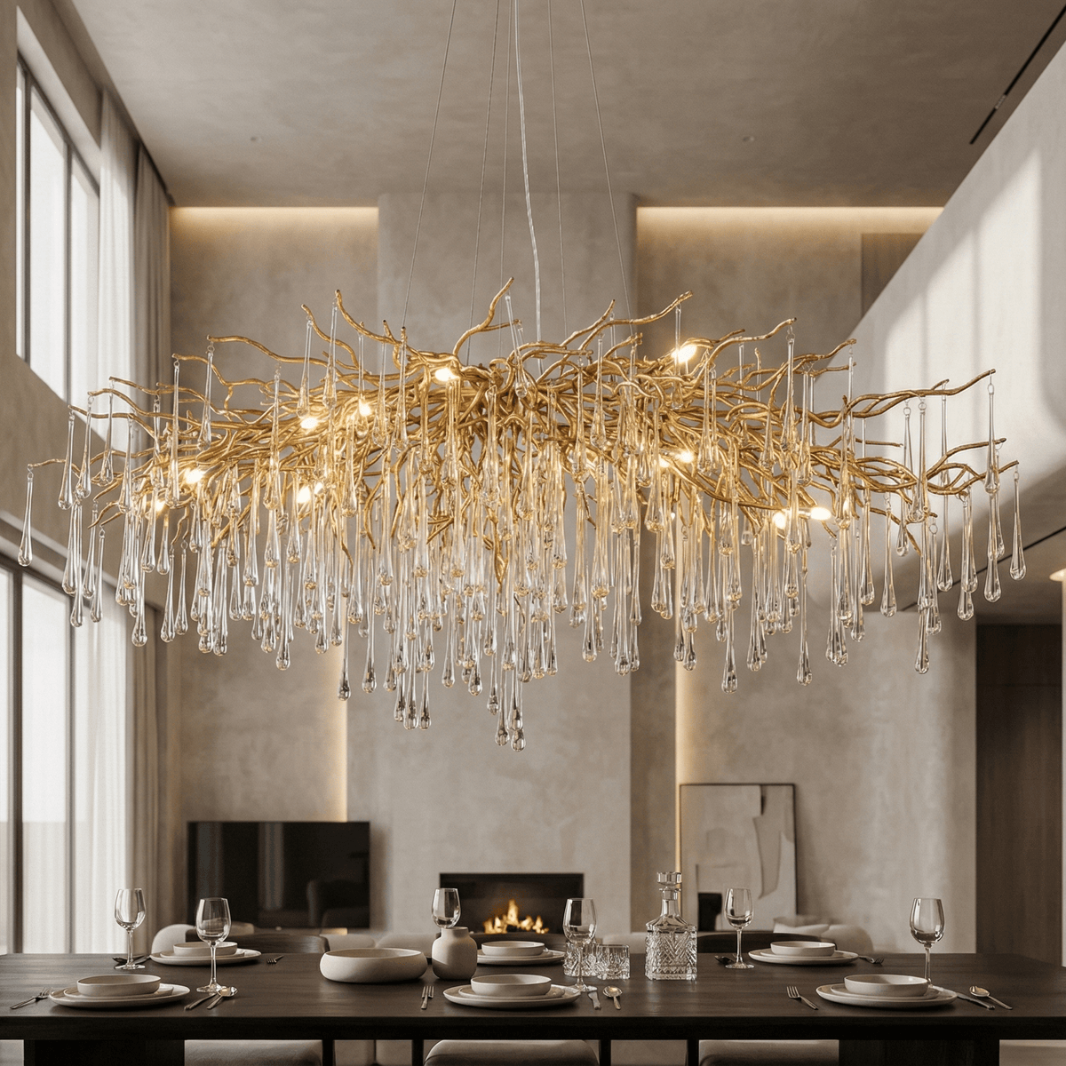 Lukas Oval Branching Brass Linear Teardrop Chandelier