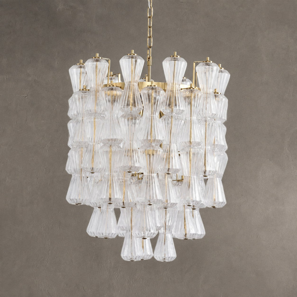 Florenzia Chandelier Ribbed Glass Cascade Gold
