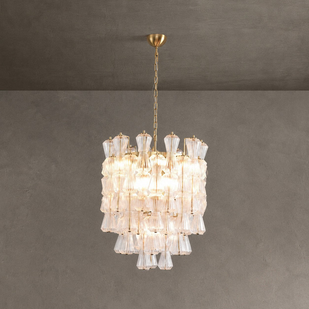 Florenzia Chandelier Ribbed Glass Cascade Gold