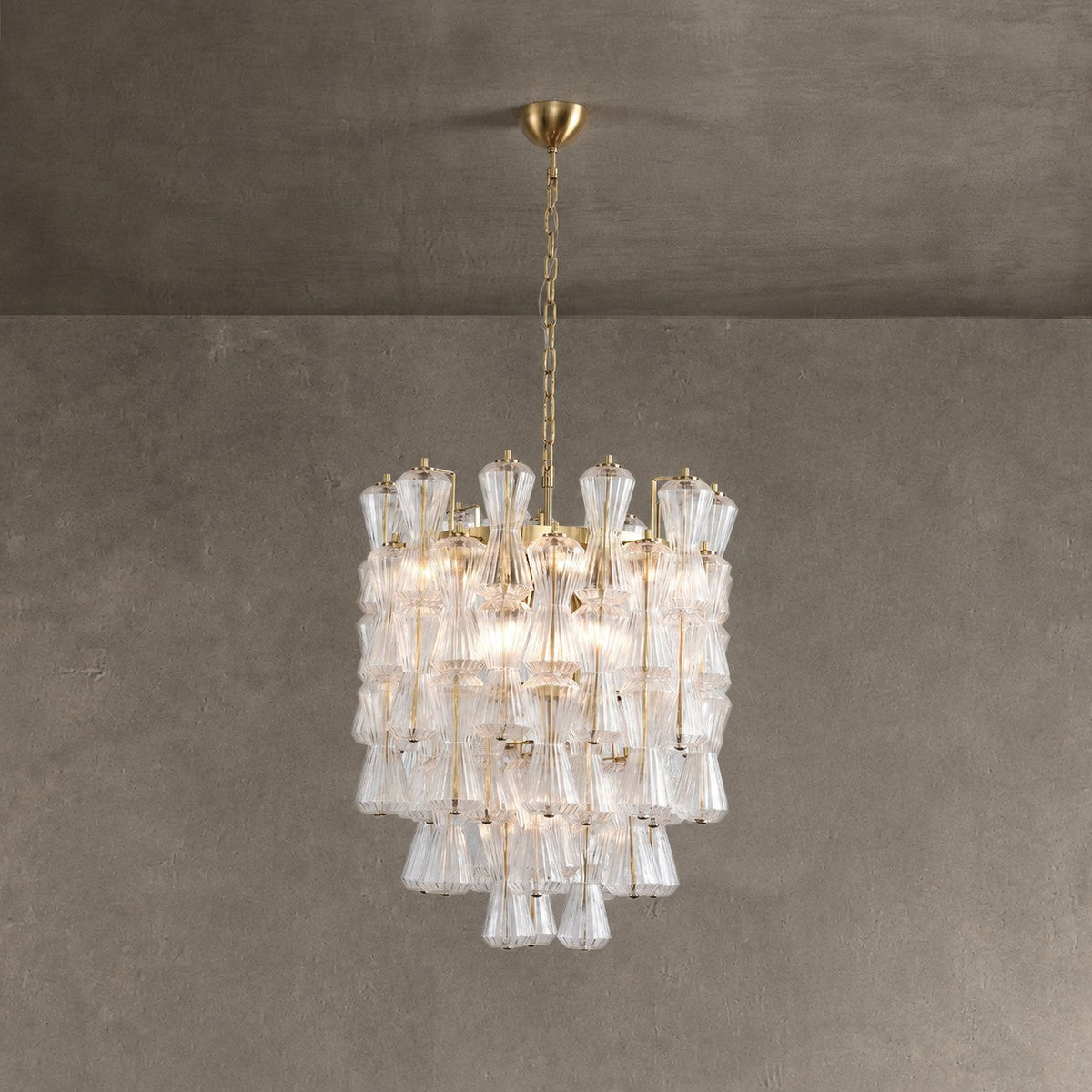 Florenzia Chandelier Ribbed Glass Cascade Gold