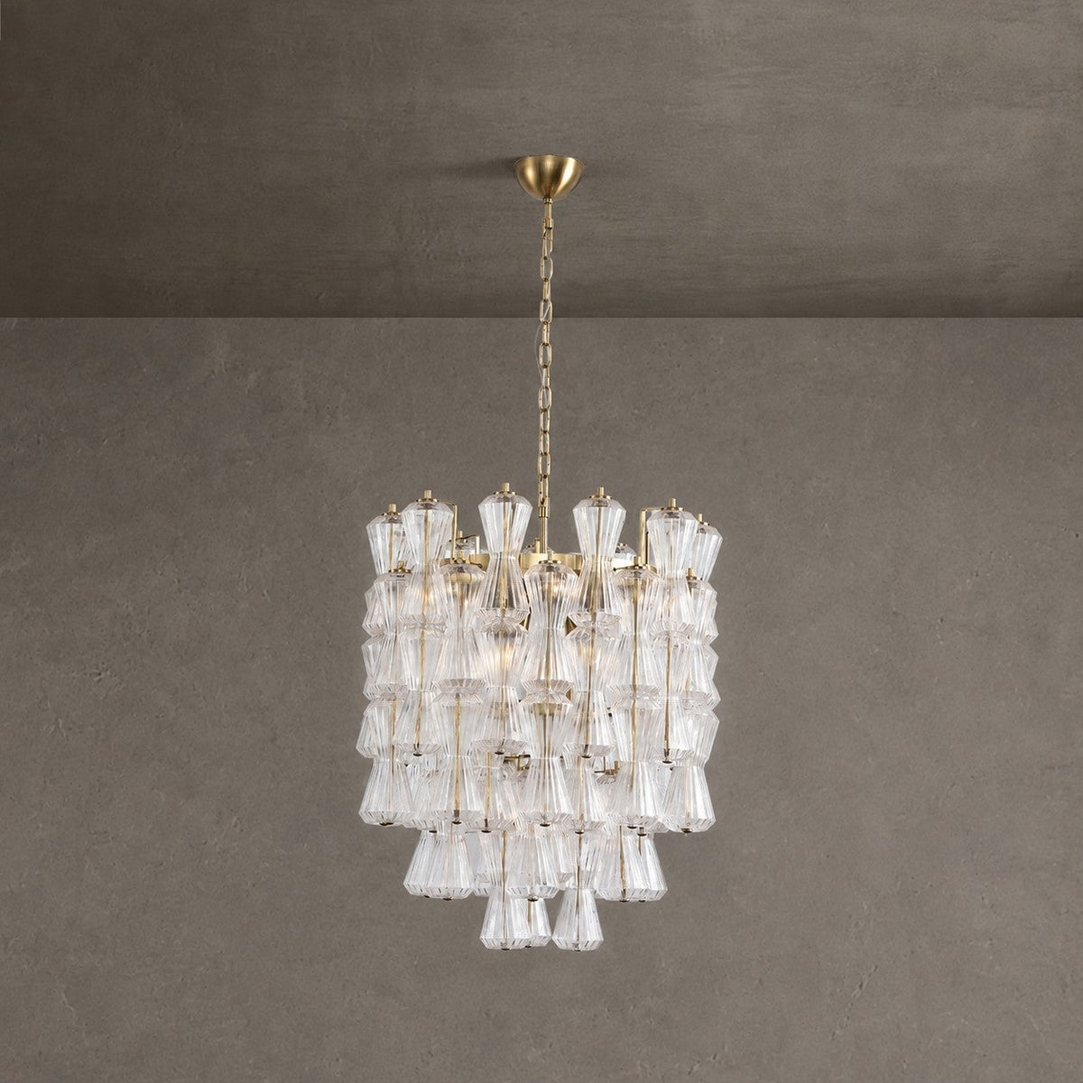 Florenzia Chandelier Ribbed Glass Cascade Gold