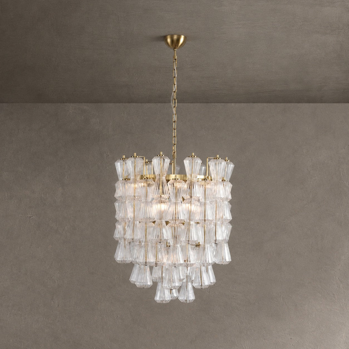 Florenzia Chandelier Ribbed Glass Cascade Gold