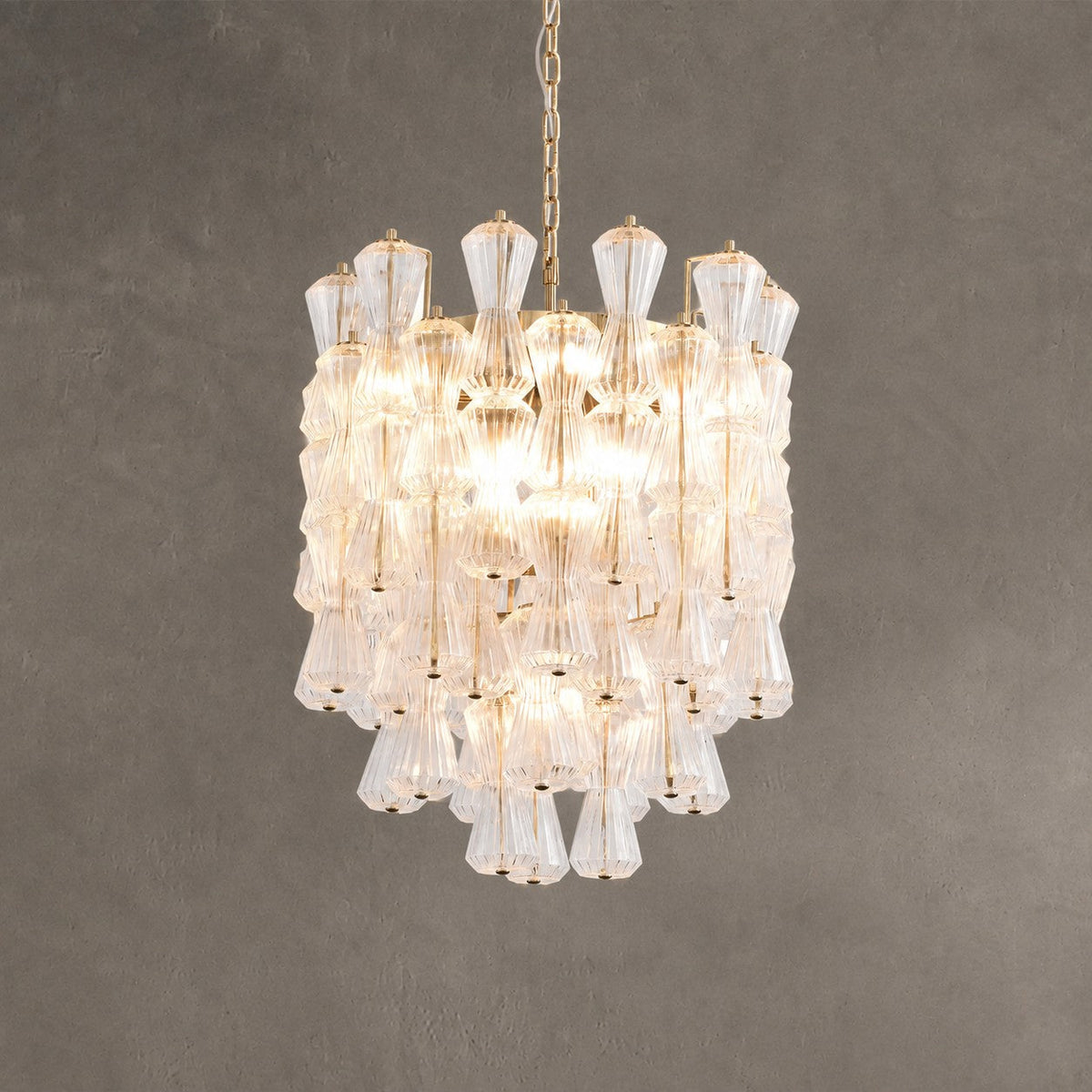 Florenzia Chandelier Ribbed Glass Cascade Gold