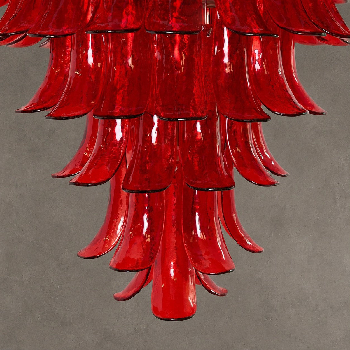 Chandelier  Glass Crimson Cascade Hand-Blown Murano-Style Seven-Tier Chrome