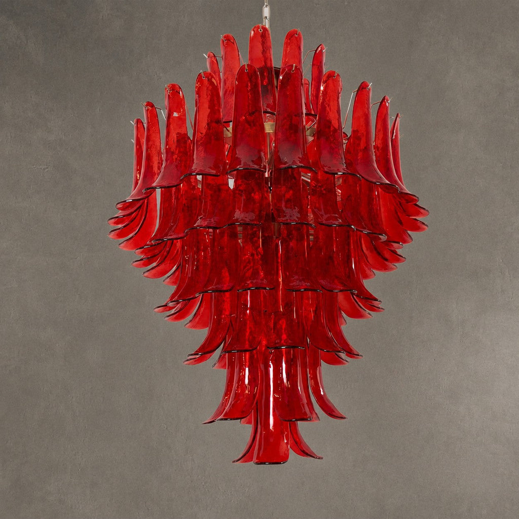 Chandelier  Glass Crimson Cascade Hand-Blown Murano-Style Seven-Tier Chrome