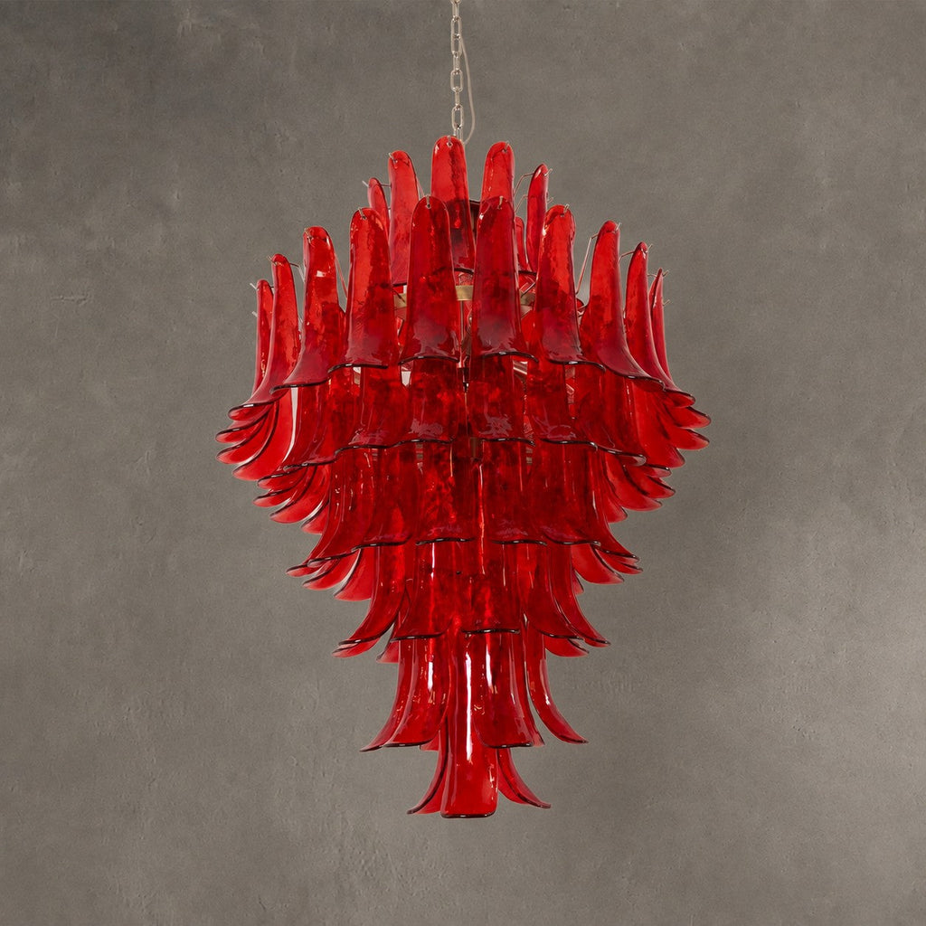 Chandelier  Glass Crimson Cascade Hand-Blown Murano-Style Seven-Tier Chrome