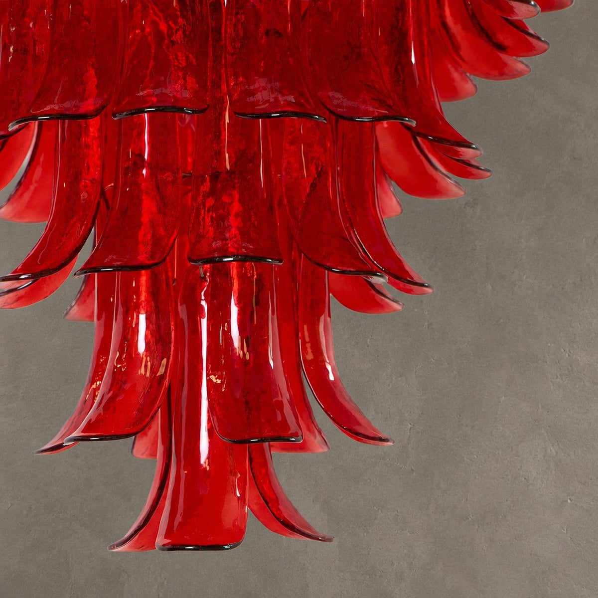 Chandelier  Glass Crimson Cascade Hand-Blown Murano-Style Seven-Tier Chrome