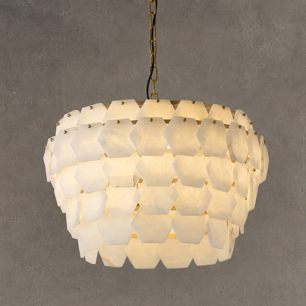Pendant Light  Hexa Cloud Alabaster Hexagonal Brass