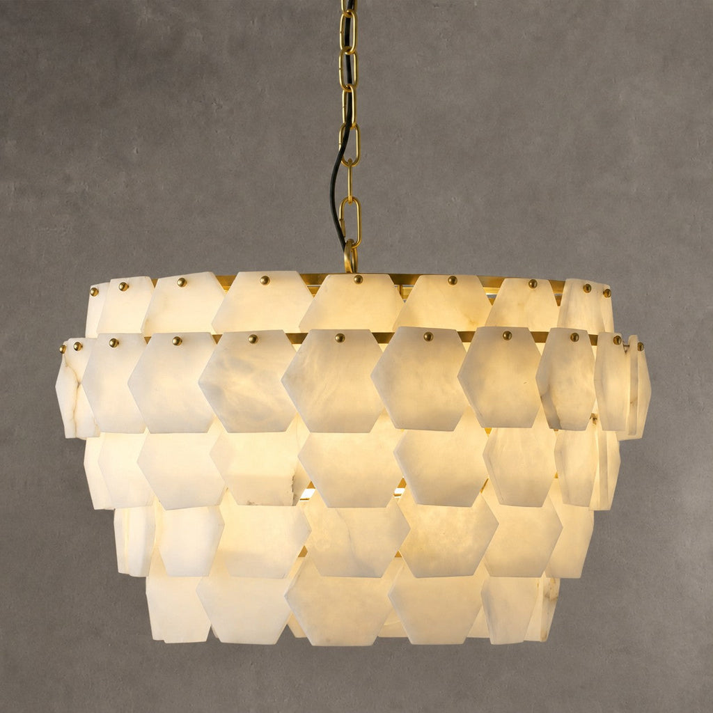 Pendant Light  Hexa Cloud Alabaster Hexagonal Brass