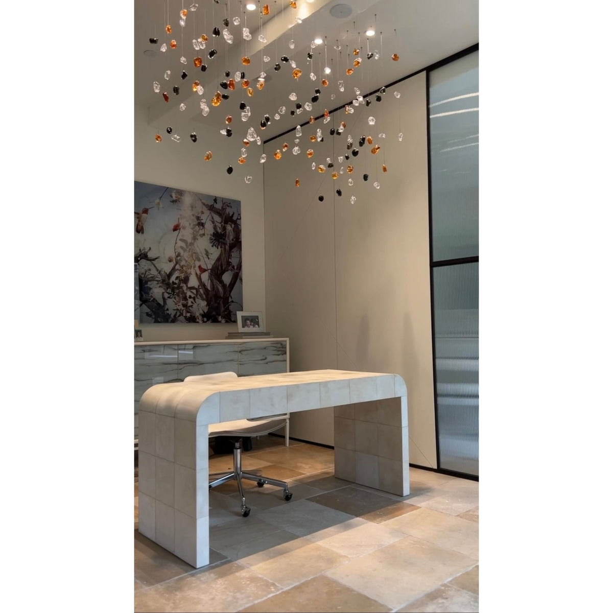 Elegant Rainfall Blue Gem Glass Chandelier: Dazzling Italian Concept Lighting Fixture