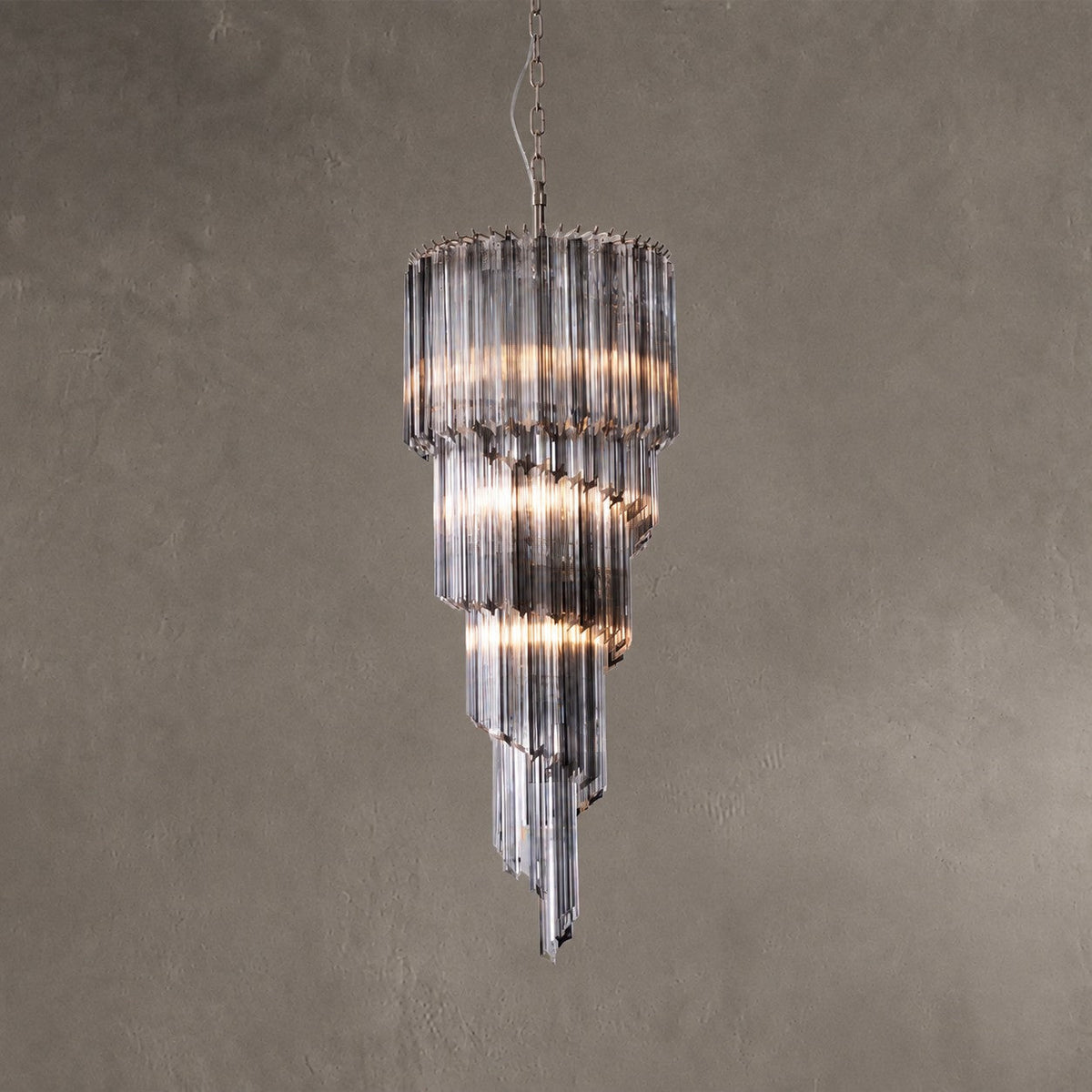 Chandelier  Lucente Noir Spiral Grey Glass Nickel