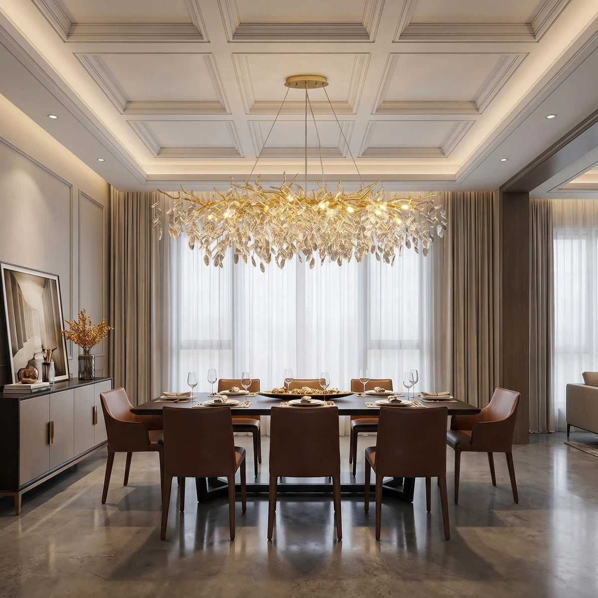 French Branch Crystal Chandelier with Elegant Crystal Leaves