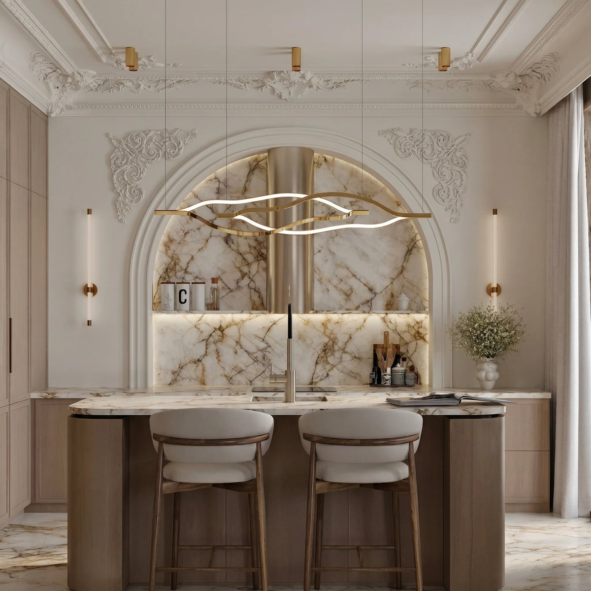 Modern Simple Aluminum Waving Chandelier