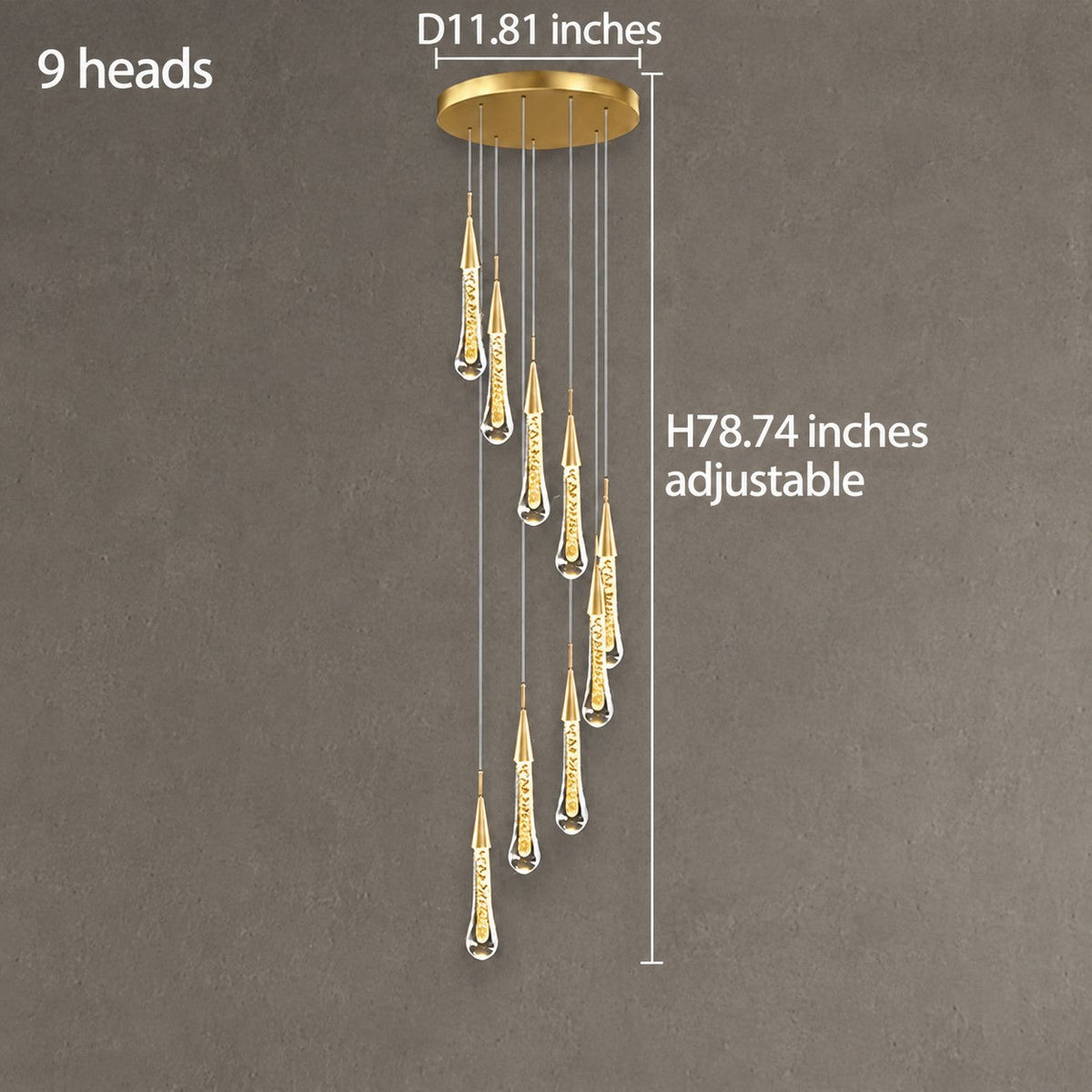 Pendant Light  Modern Gold Crystal Cascading Chandelier Aluminum LED 1-48 Heads
