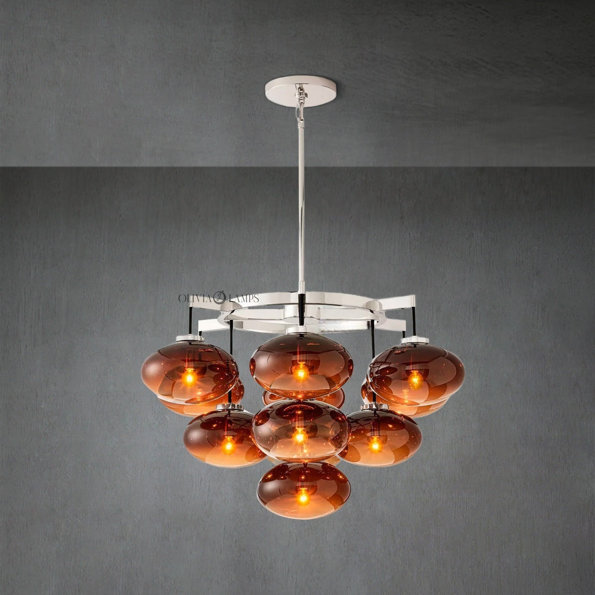Cabrlet Smoke Glass Round Chandelier 36"