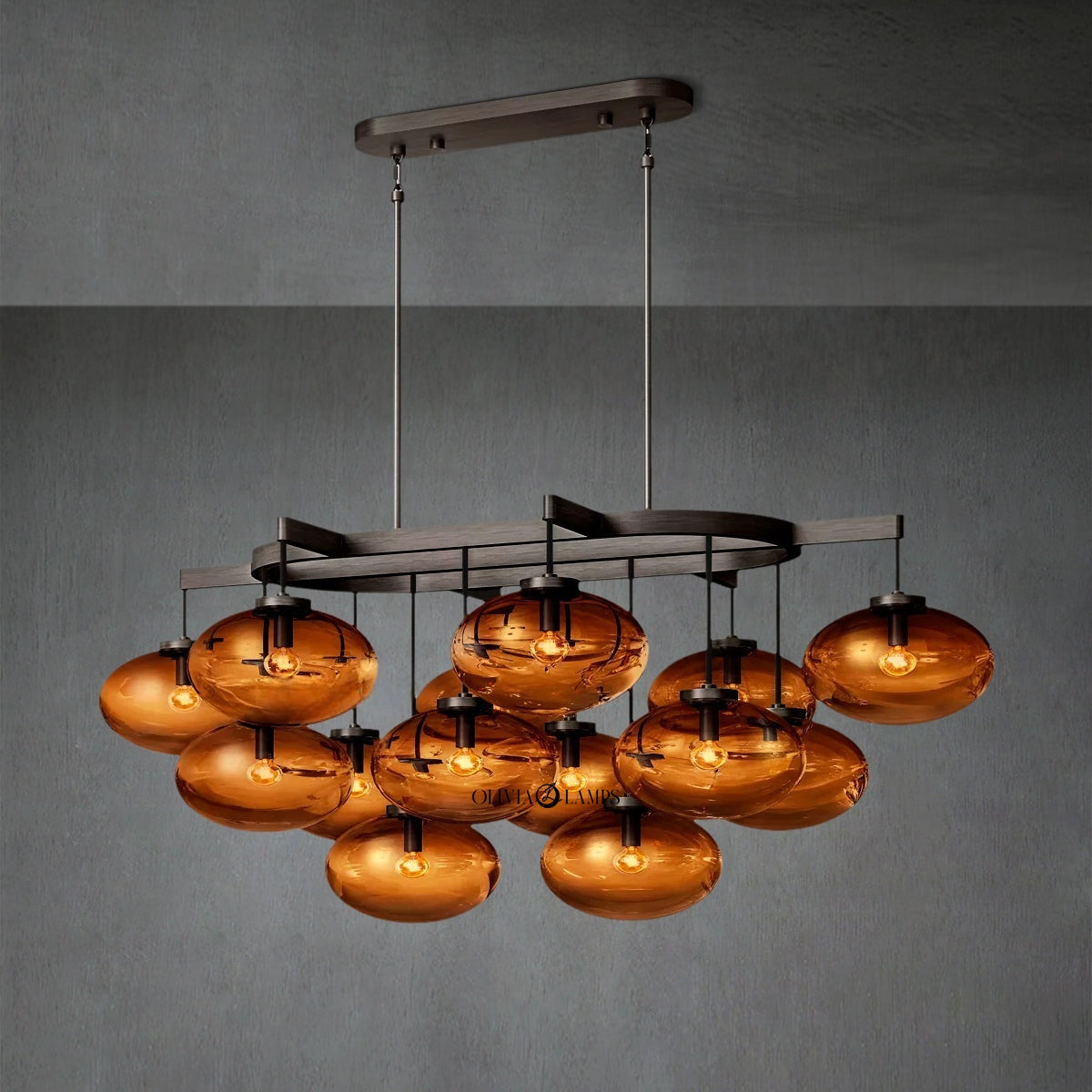Cabrlet Smoke Glass Linear Chandelier 54"