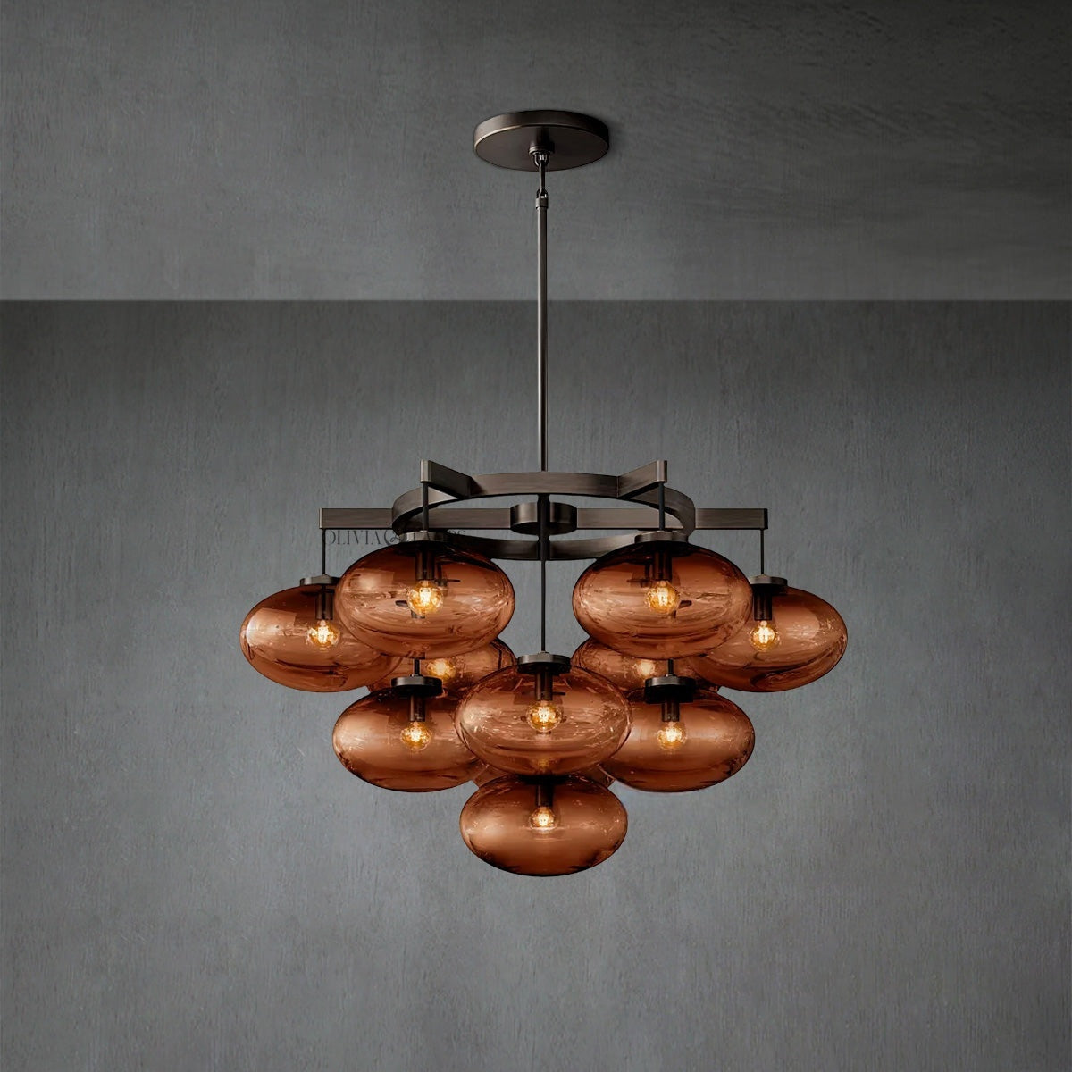 Cabrlet Smoke Glass Round Chandelier 36"