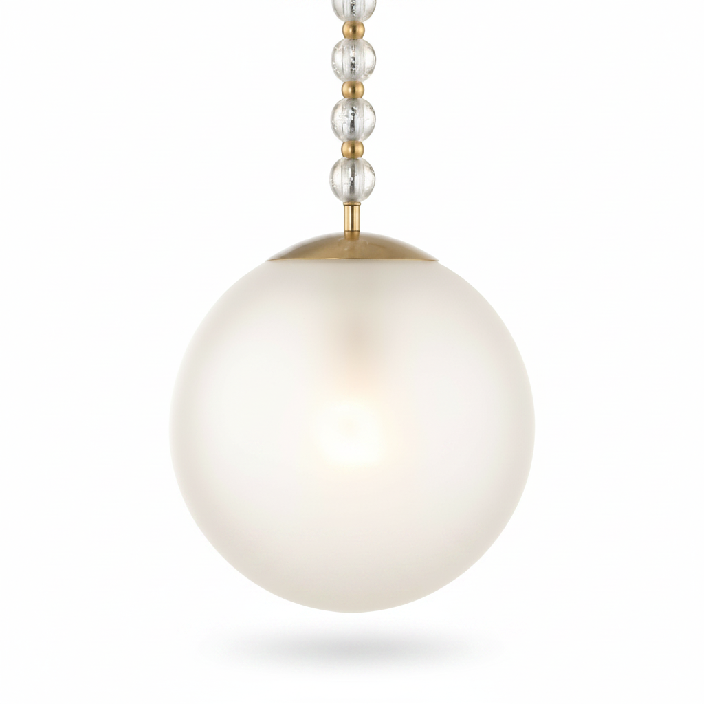 Ripple Frost Glass Brass Beaded Pendant Light