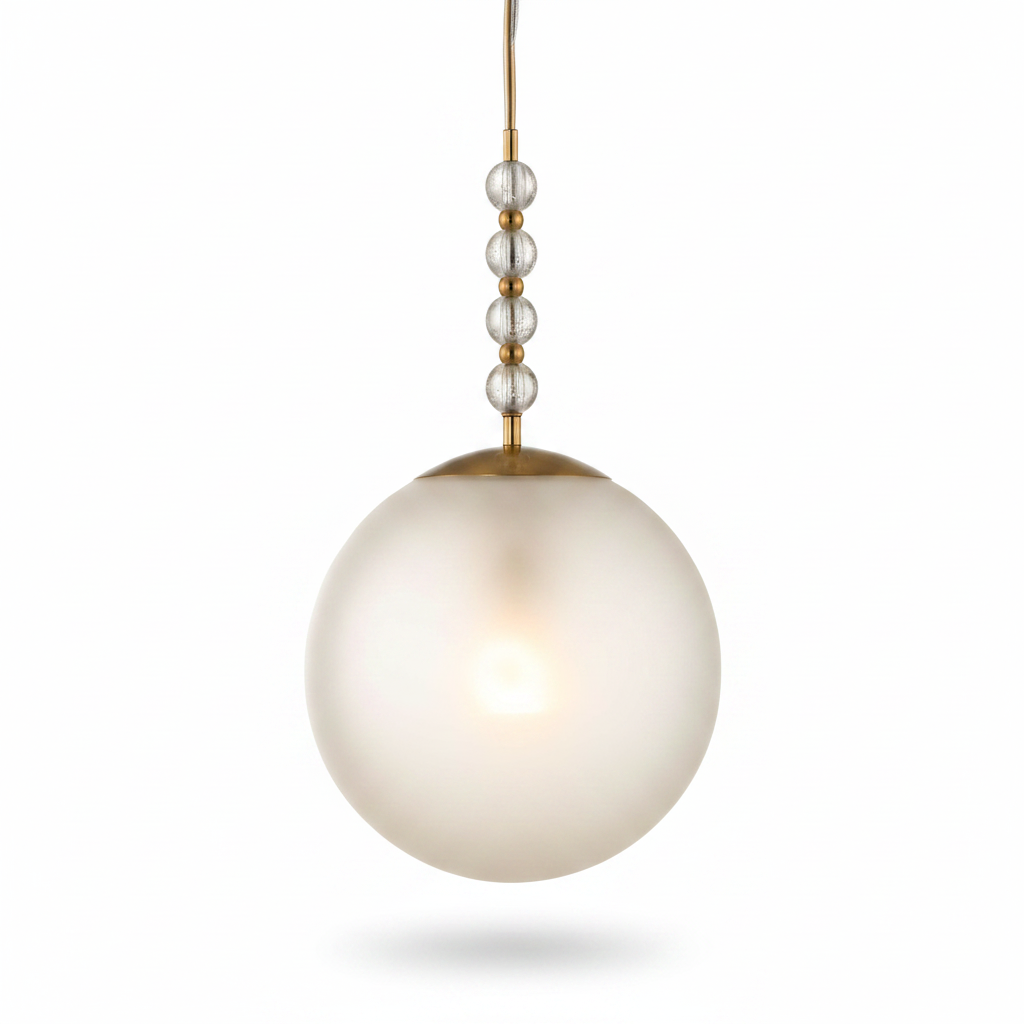 Ripple Frost Glass Brass Beaded Pendant Light