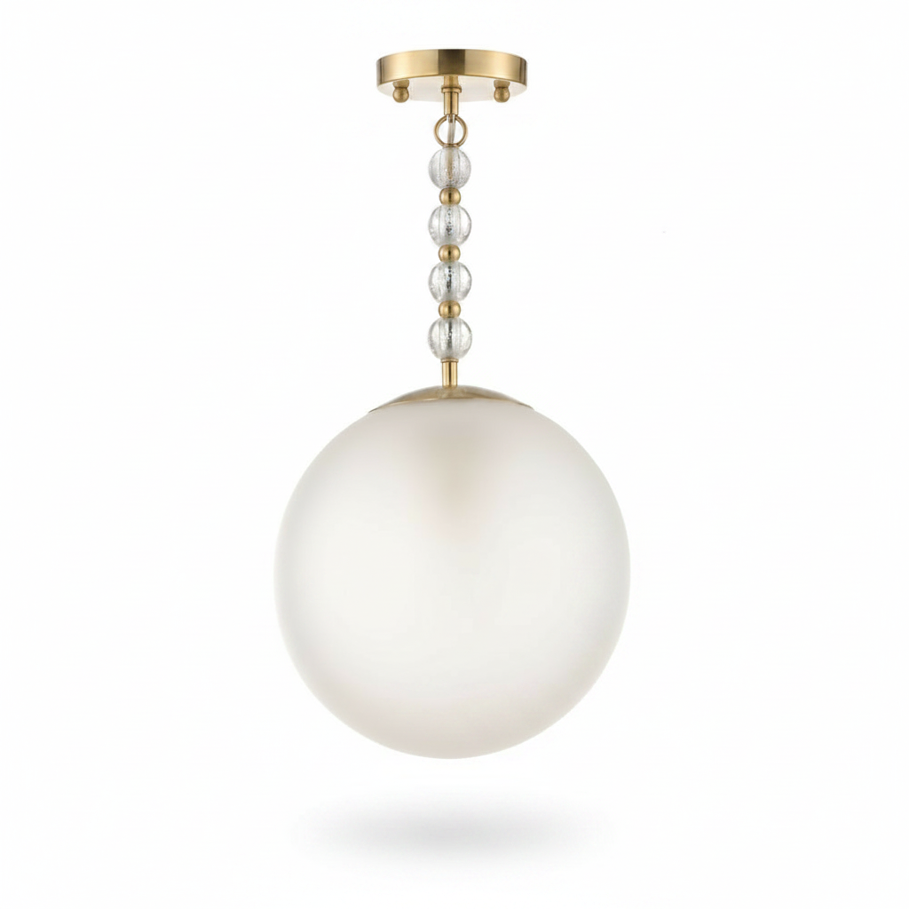 Ripple Frost Glass Brass Beaded Pendant Light