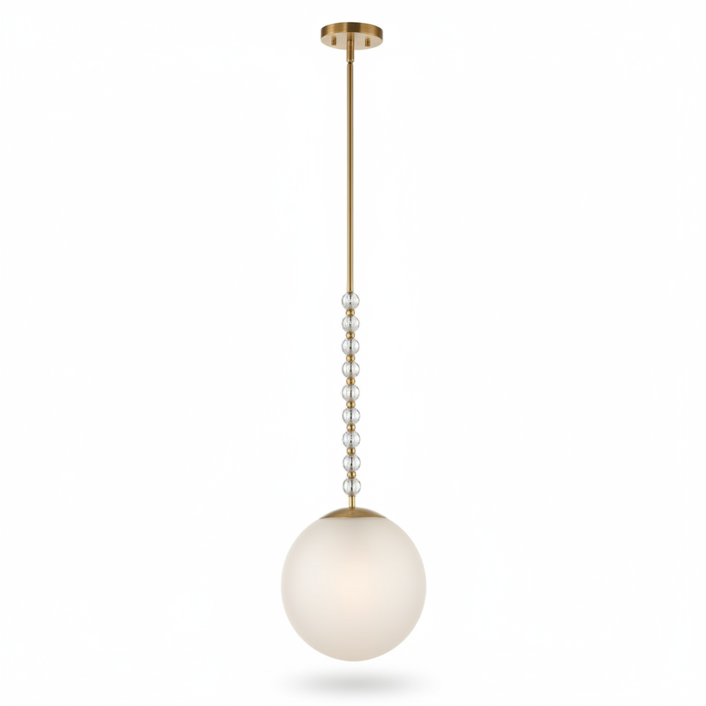 Ripple Frost Glass Brass Beaded Pendant Light