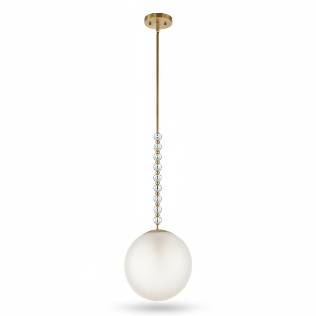 Ripple Frost Glass Brass Beaded Pendant Light