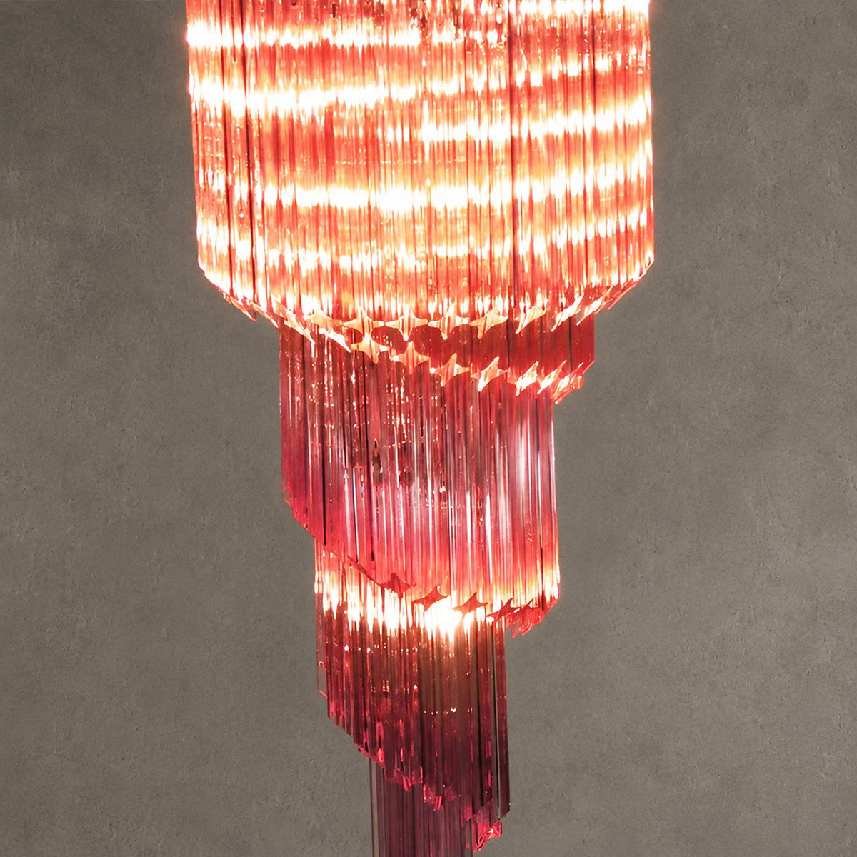 Chandelier  Spiral Prism Glass Hand-Cut Faceted Prisms Nickel Frame Pink Amber