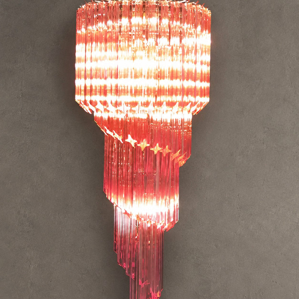 Chandelier  Spiral Prism Glass Hand-Cut Faceted Prisms Nickel Frame Pink Amber