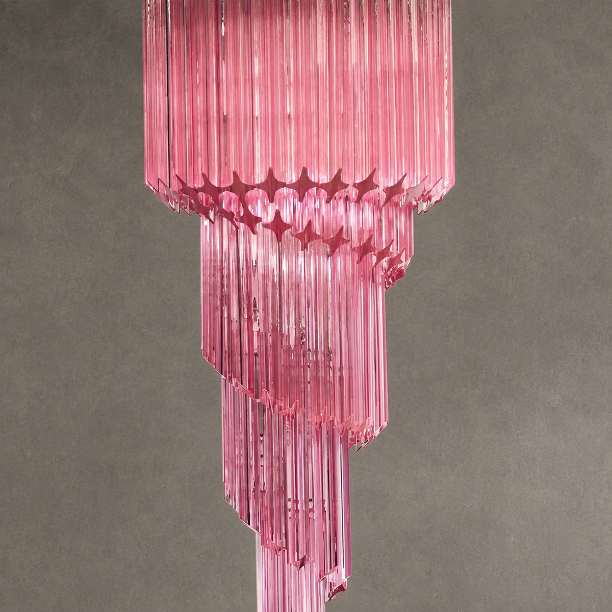 Chandelier  Spiral Prism Glass Hand-Cut Faceted Prisms Nickel Frame Pink Amber