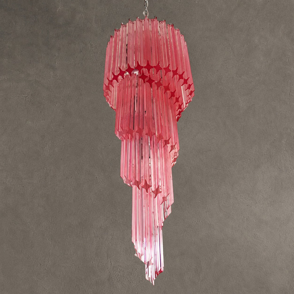 Chandelier  Spiral Prism Glass Hand-Cut Faceted Prisms Nickel Frame Pink Amber