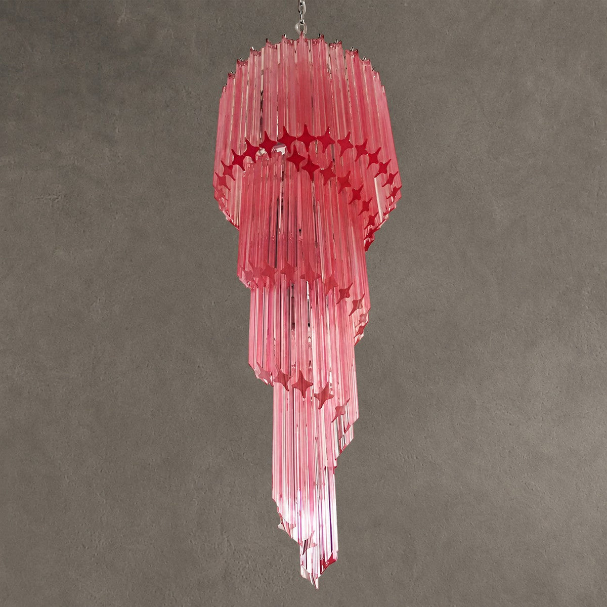 Chandelier  Spiral Prism Glass Hand-Cut Faceted Prisms Nickel Frame Pink Amber