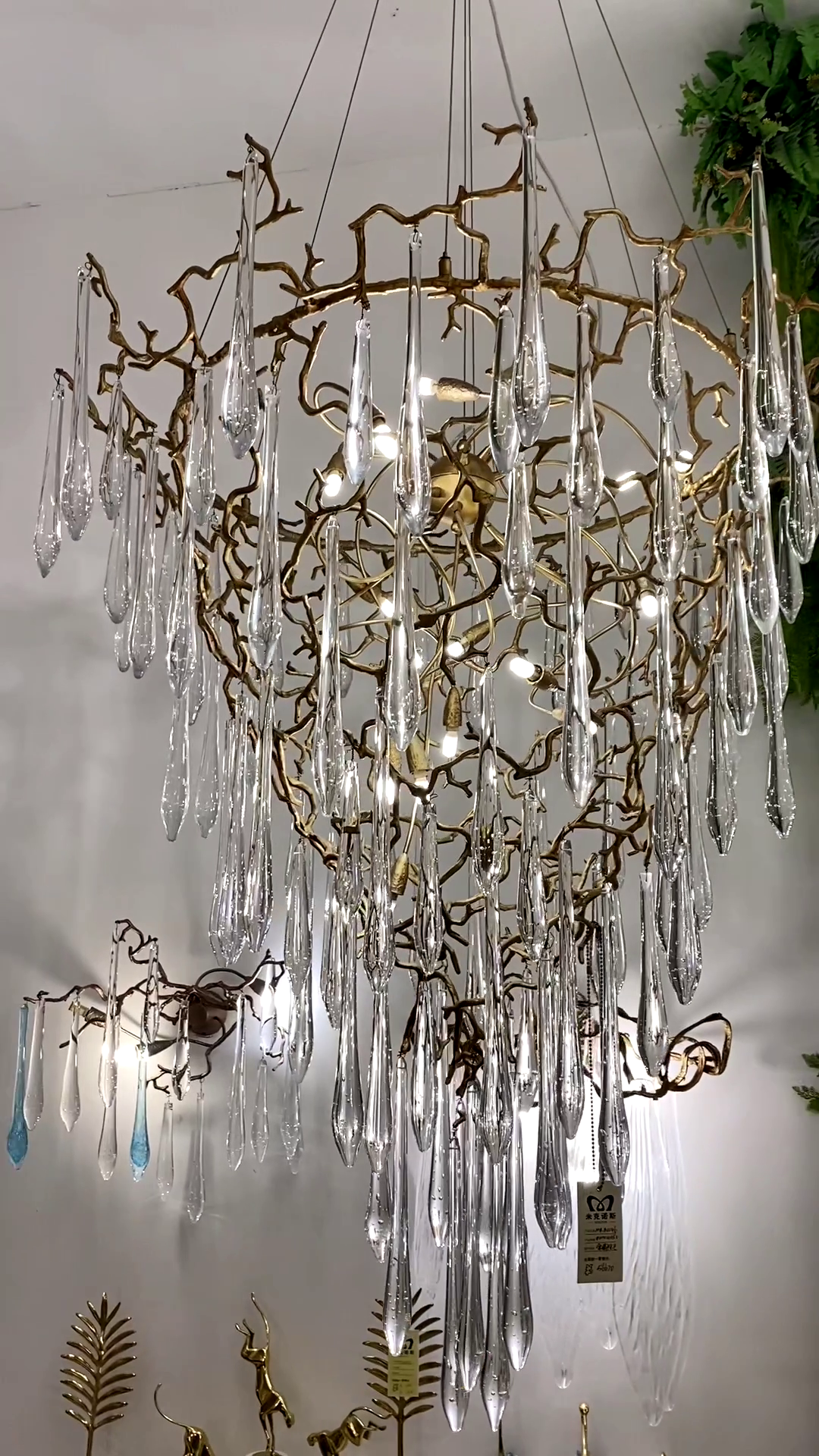 Chic Modern French Branch Copper Crystal Chandelier for Living Room Foyer and Dining Room Lighting