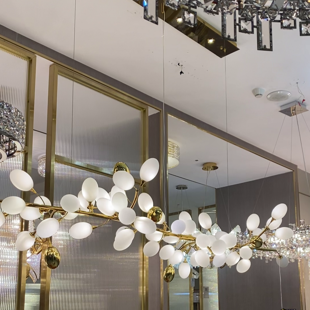Creative Art Grape Chandelier Pure White Nordic Ring and Linear Design for Living Room or Dining Room